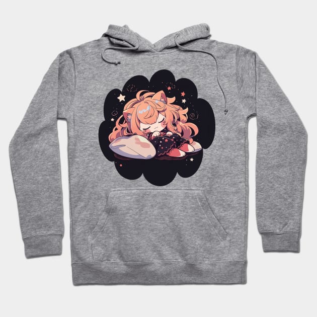 Adorable Anime Chibi Leo Zodiac Sleeping Little Astro Girl Hoodie by The Little Store Of Magic